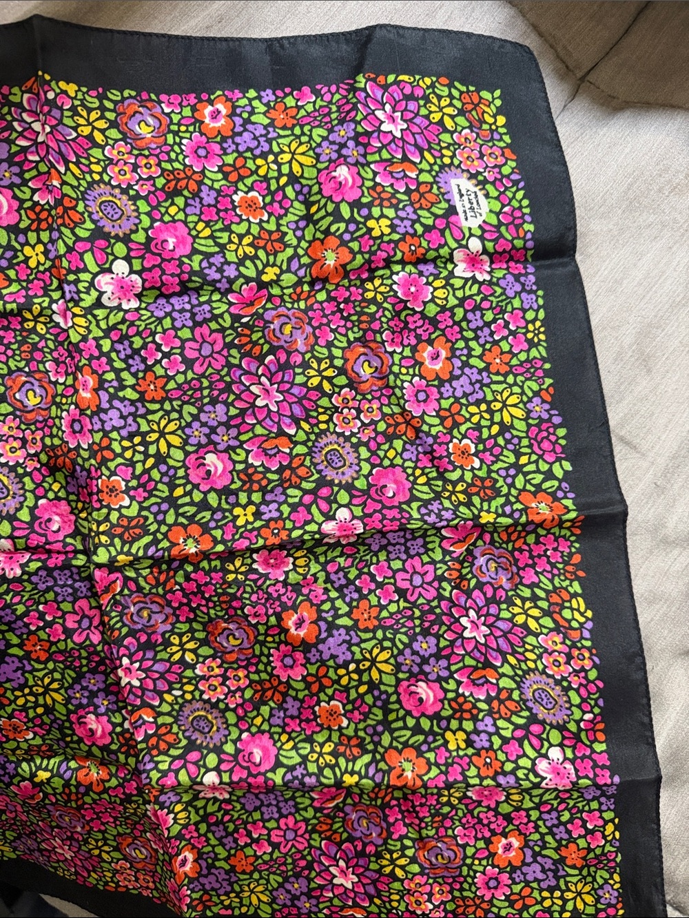 Liberty of London ~Floral Silk Scarf - Purple & Green Blooms Square